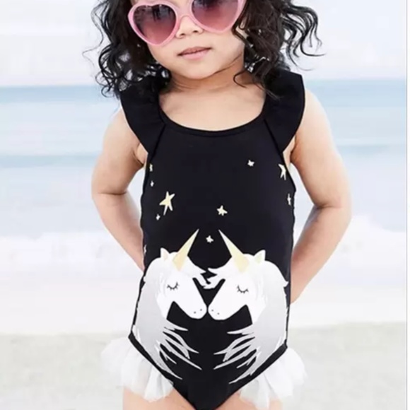 Gorgeous black & white Unicorn swimsuit size 5/6 - Picture 1 of 3